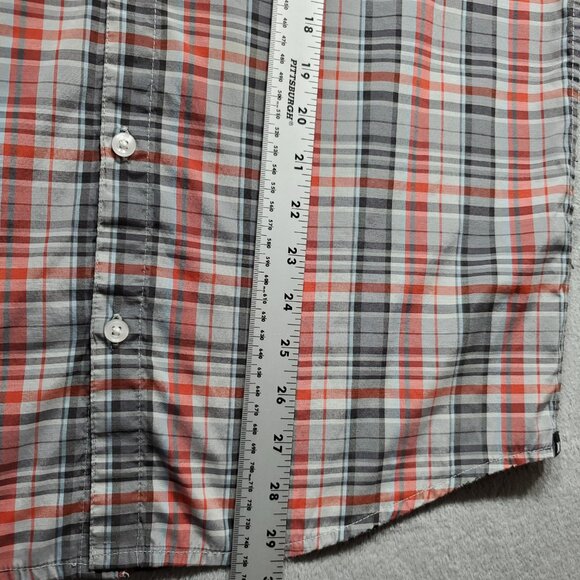 Hurley Long Sleeve Button Up Plaid Shirt 1 Pocket Gray Red Blue Men Sz L - Picture 12 of 12